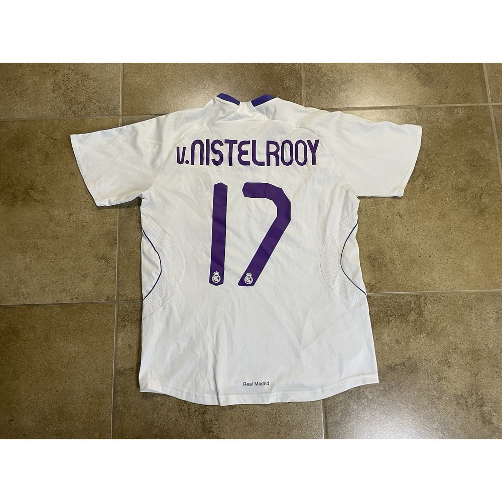 Adidas Real Madrid 2007/2008 Van Nistelrooy #17 Sz L White Long Sleeve Jersey